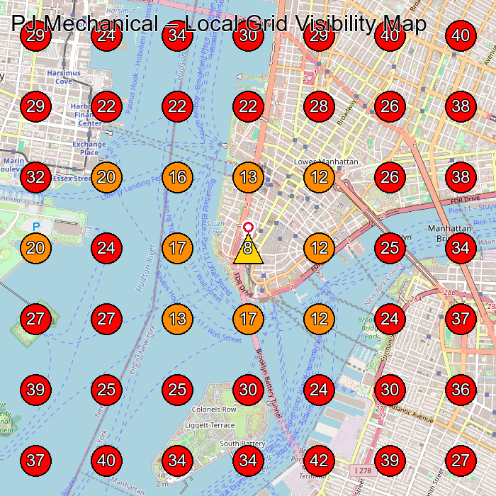 PJ Mechanical GeoGrid visibility map for Hvac Contractor in Livingston